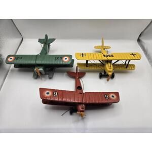 Wood Biplane Keepsake Ornaments Hanging Green, Red, Yellow WWI Style